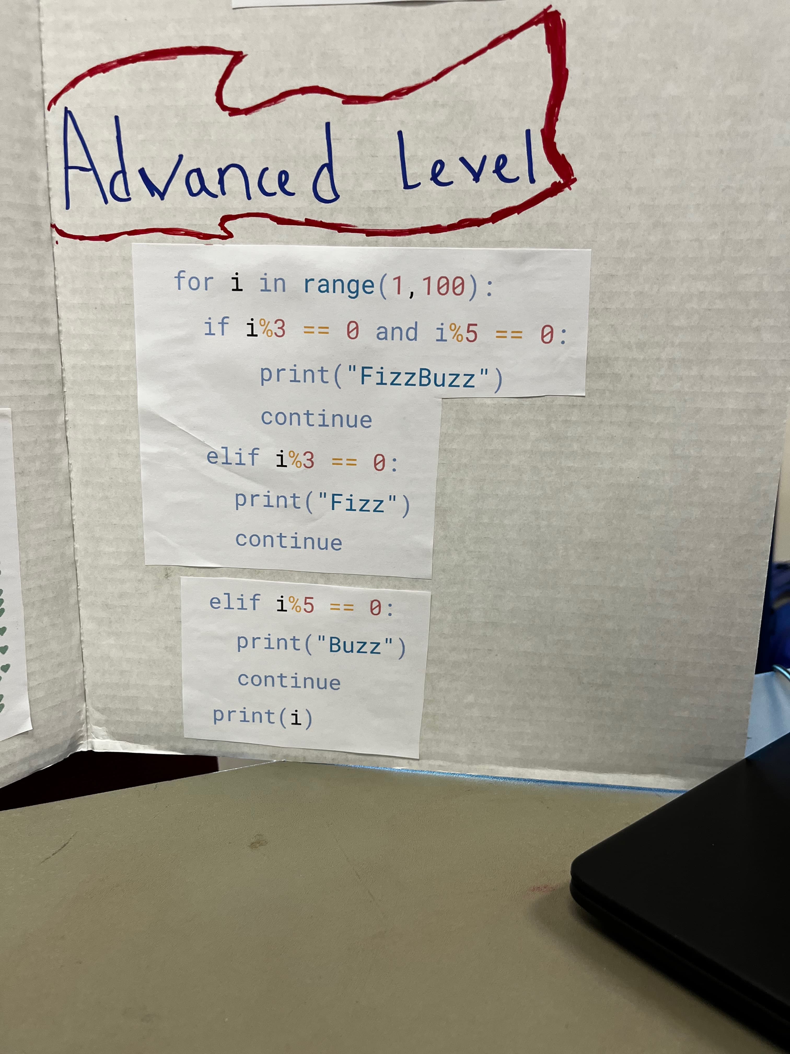 Advanced Python code written by a student at a CodeWithPurpose workshop