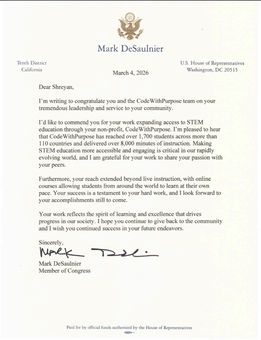Congressional recognition letter